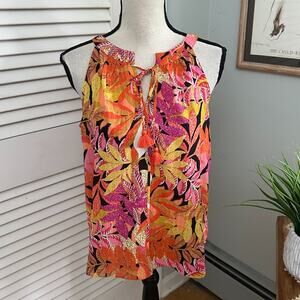 Rose + Olive Top Womens Medium Pink Orange Tank Tropical Beach Resort Maximalist